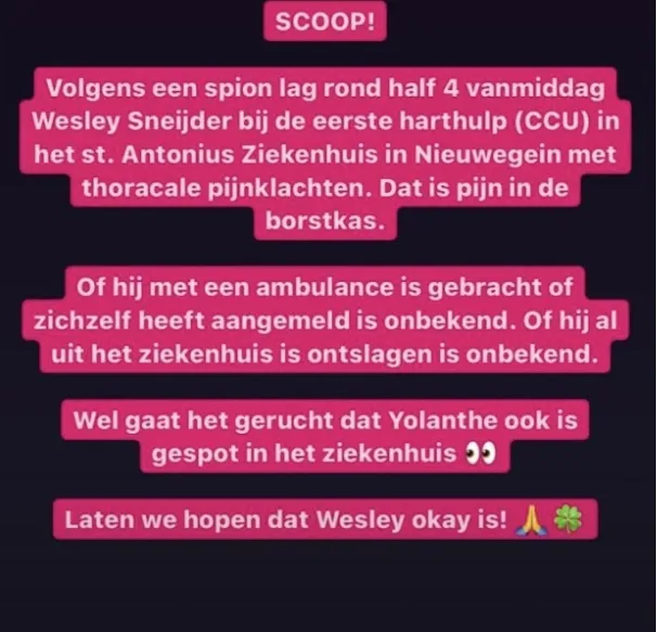 Wesley Sneijder op 'eerste harthulp' met pijn in borstkas