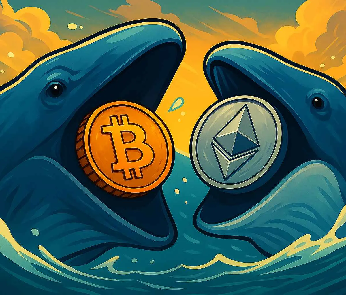 Whales duiken massaal in crypto: Record ETF-instroom duwt Bitcoin en  Ethereum naar nieuwe pieken