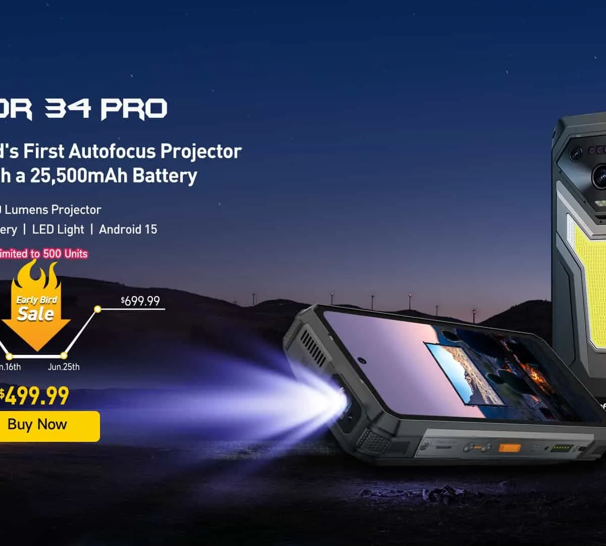 25,500mAh Projector Phone Ulefone Armor 34 Pro Kicks Off
