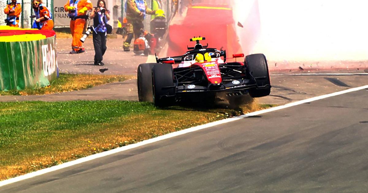 Damage on the #44 Ferrari following Lewis Hamilton's practice crash at Spa.