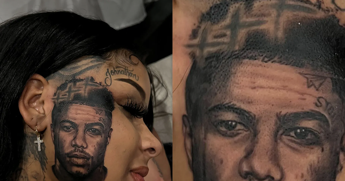 Ex-vriendin van Blueface laat iconische gezichtstattoo van rapper ...