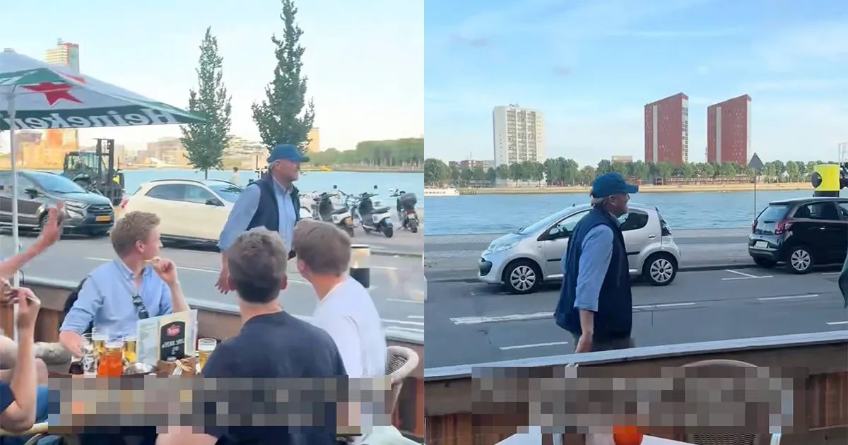 Koning Willem-Alexander wandelt casual langs De Ballentent in Rotterdam en  iedereen gaat stuk