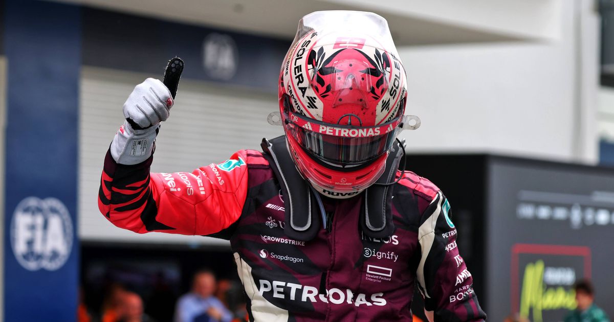 George Rusell Miami George Russell reacts comically to the Miami Grand Prix after finishing ...
