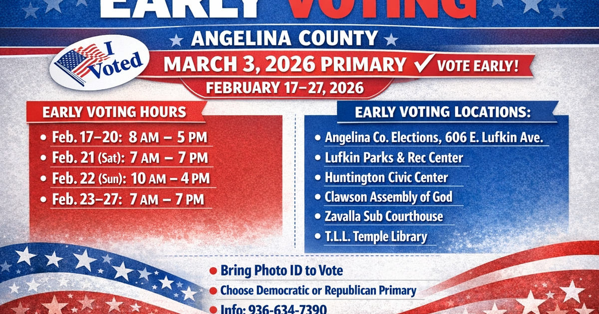 Early voting in Angelina County for the March 3, 2026, Primary Election ...