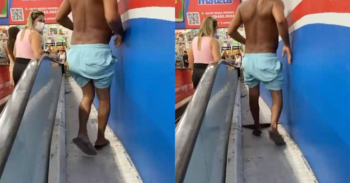 Man zakt door roltrap en gaat viraal
