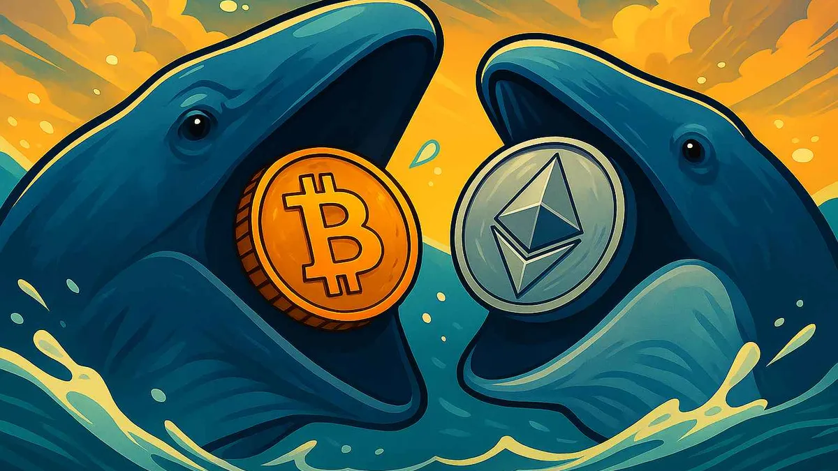 Whales duiken massaal in crypto: Record ETF-instroom duwt Bitcoin en  Ethereum naar nieuwe pieken