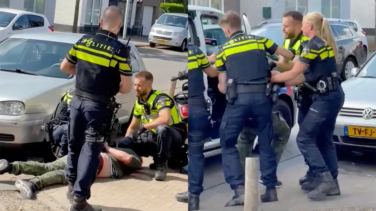 5 agenten nodig om arrestant in politiebusje te krijgen