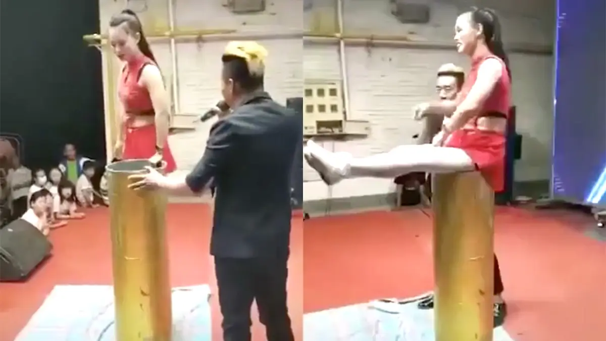 Toch handig een vrouw die zichzelf in een koker kan stoppen