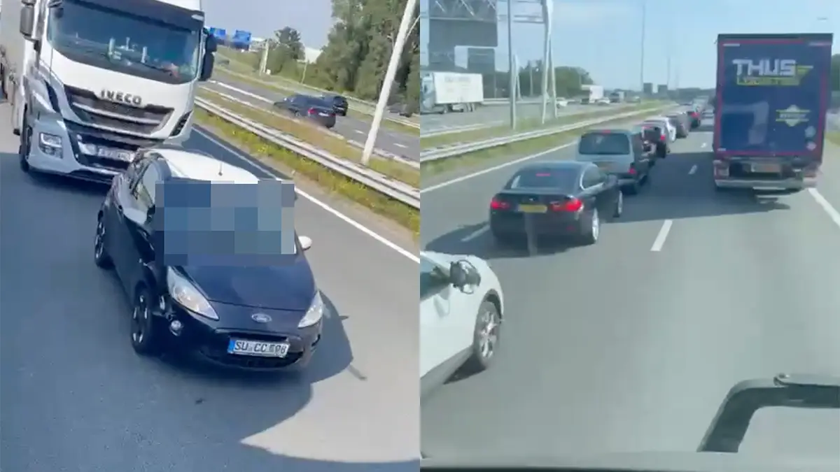 Werk in uitvoering in de file op een snelweg