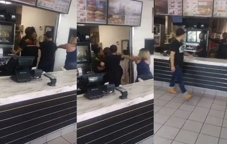 Herrie schoppende dames bij Burger King
