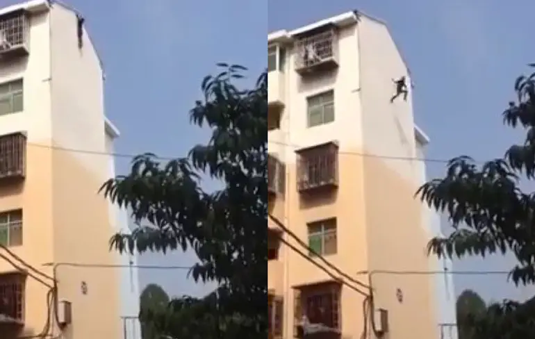 WTF: Chinees stapt er uit vanaf 6 hoog