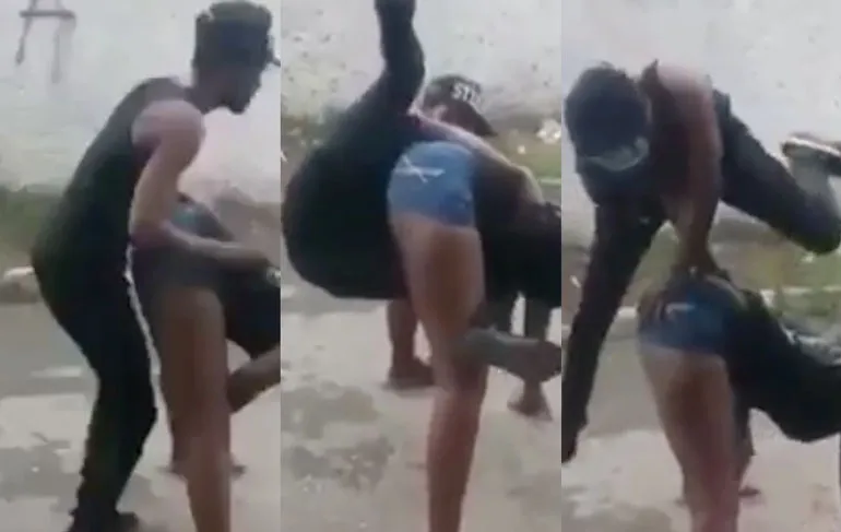 Daggerende dude gebruikt chick als klimrek