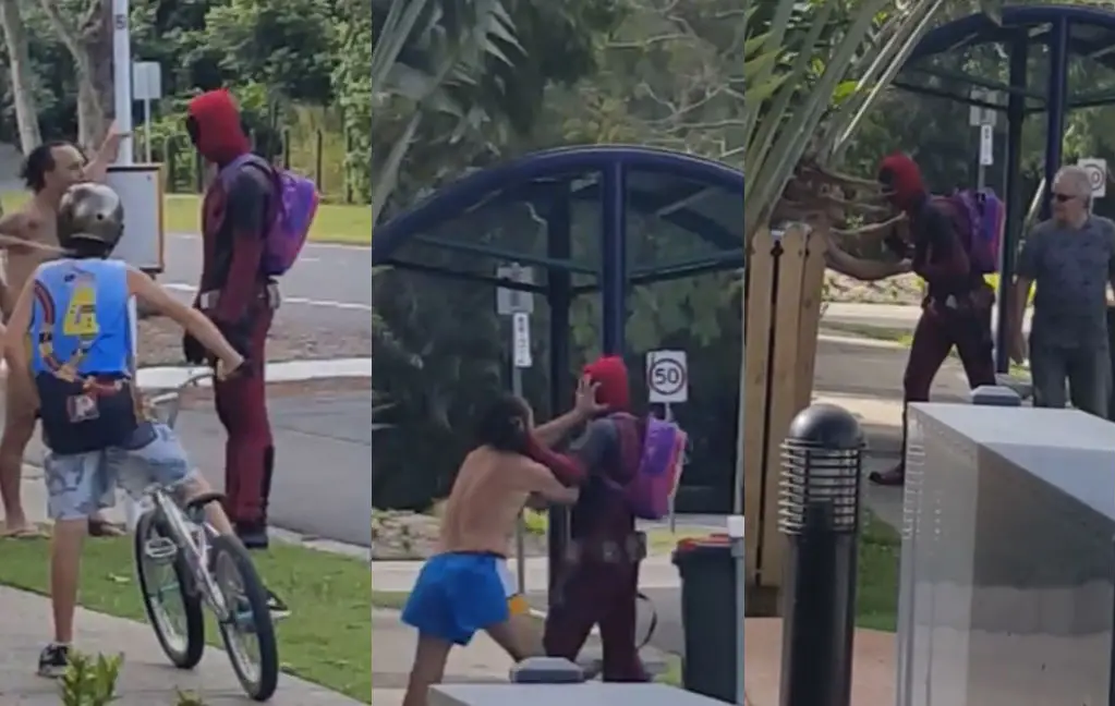 Deadpool gaat op de vuist met kansloze bij bushalte