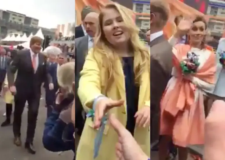 Vrouw wel heel enthousiast tijdens ontmoeten koninklijke familie