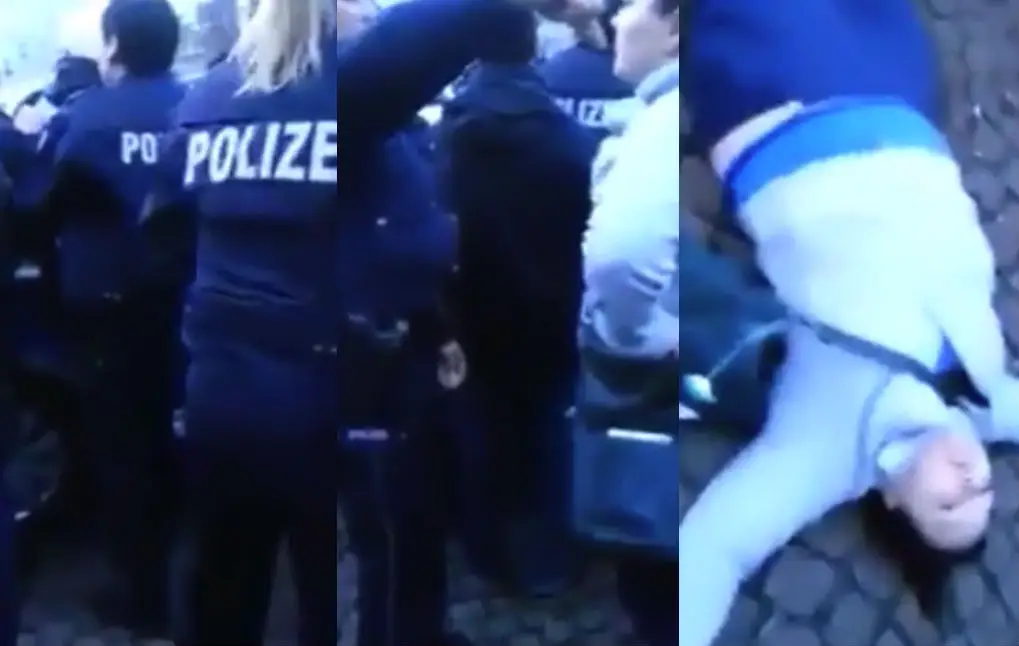 Duitse demonstrant doet een Neymar-tje