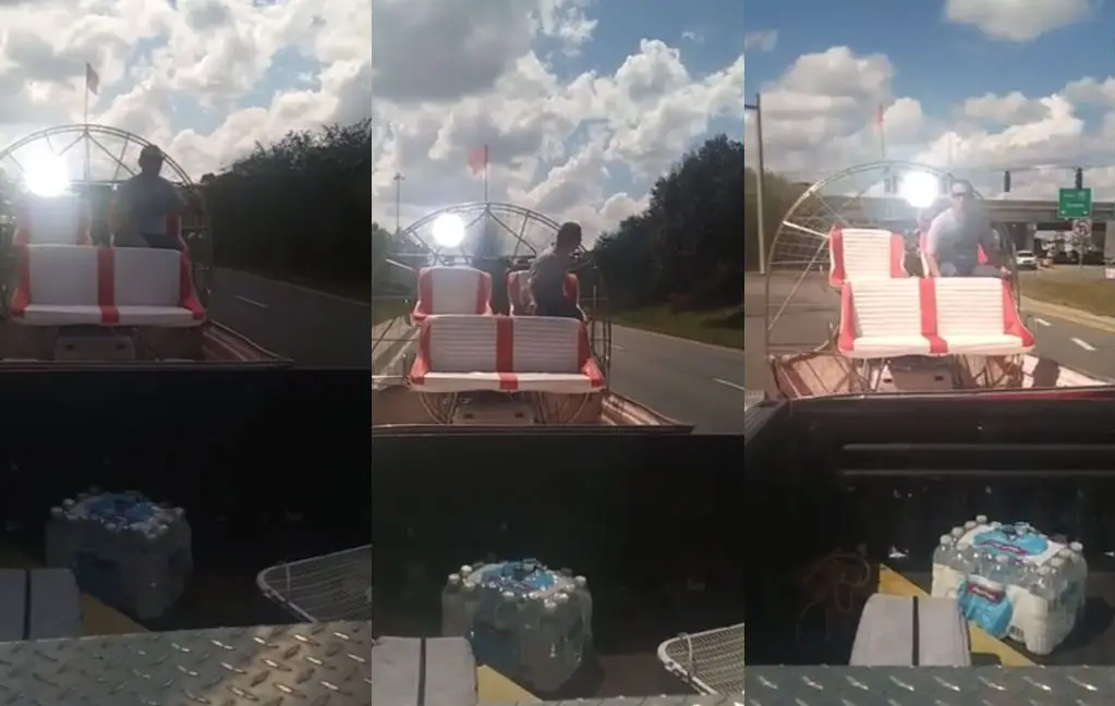 Airboat helpt pick-up naar benzinestation