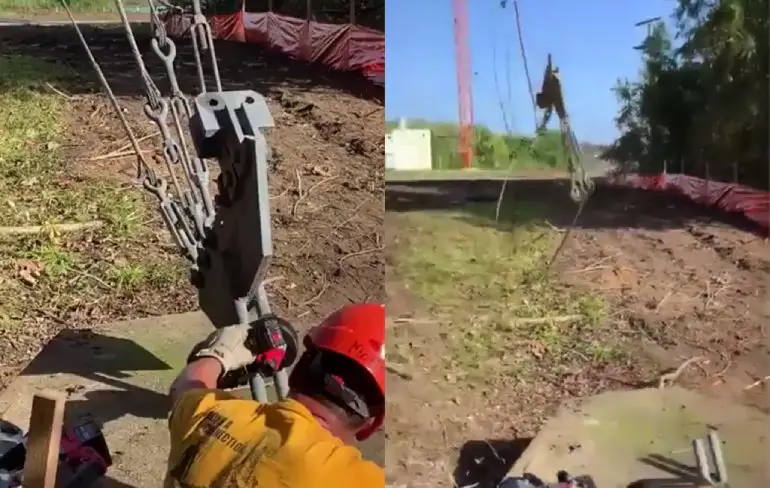 Kabel van zendmast losmaken