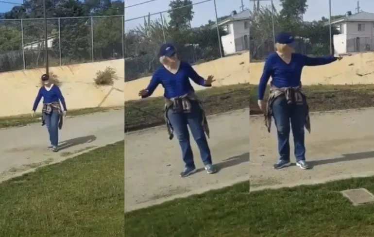 Kinderen spelen in een park en Karen heeft daar iets over te zeuren