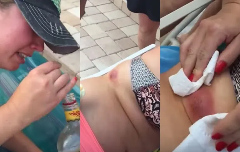 Mega puist poppen aan het zwembad