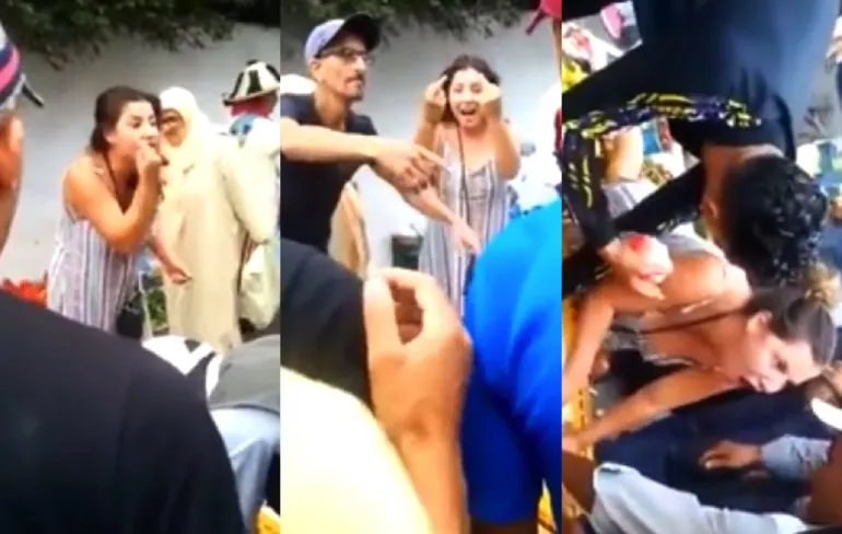 Britse toerist op een markt in Marokko is lekker woke aan het doen