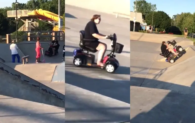 Oh, dus een scootmobiel is niet zo handig in een skatepark