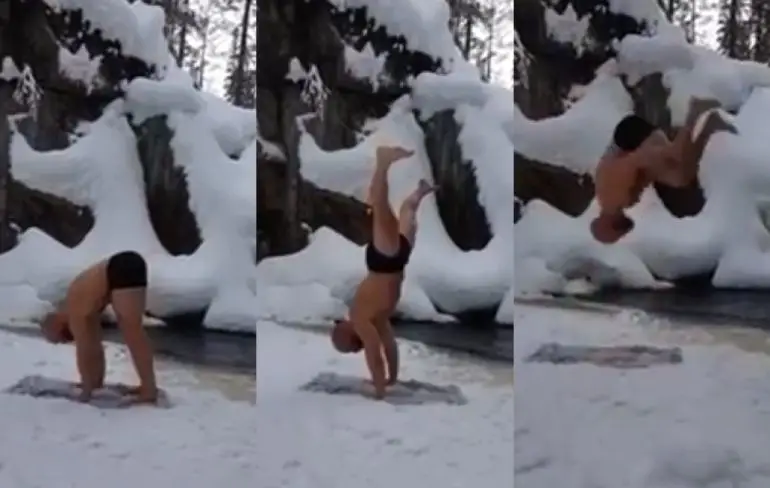 Yoga gast in Speedo gaat er dwars doorheen