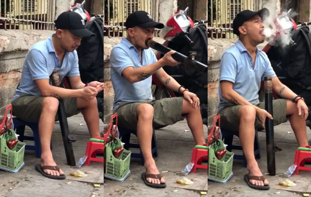 Gast neemt stevige hit van Vietnamese tabak en gaat direct sky high