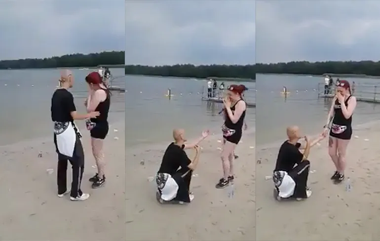 Ach wat romantisch! Huwelijksaanzoek op strandje op Dominator