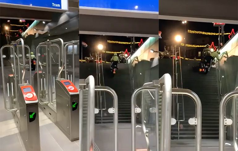 Agent probeert trap metrostation Amsterdam op te rijden, maar faalt enorm