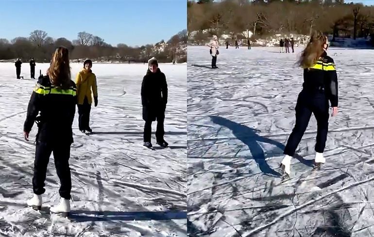 Agente draait een pirouette op het ijs en gaat viral