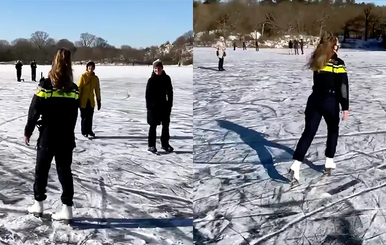 Agente draait een pirouette op het ijs en gaat viral