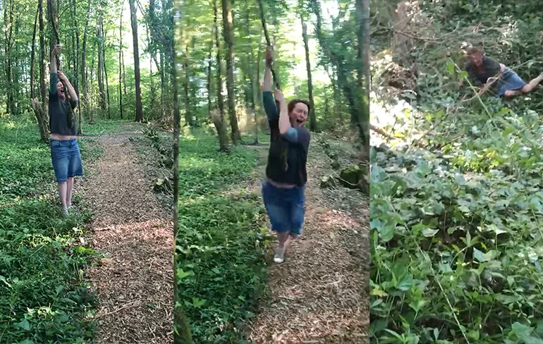 Annemiek wil Jane van Tarzan na doen, maar moet nog veel oefenen