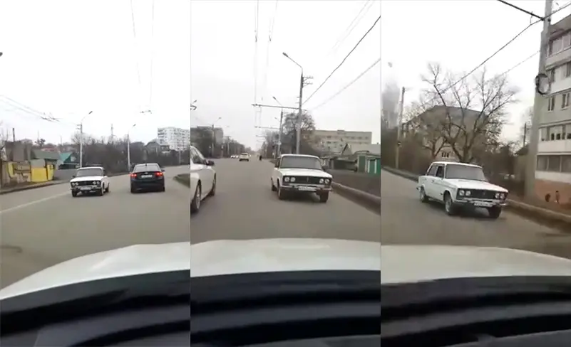 Aparte verschijning op de weg van het Russische Stavropol