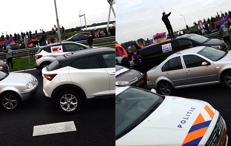 Armeniërs blokkeren een uur lang de grensovergang met Belgie op de A16 bij Hazeldonk