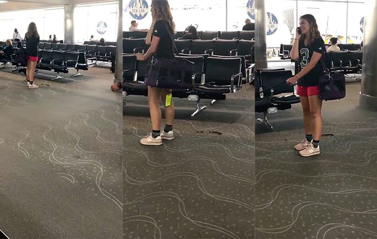 Asociaal wijf laat hond poepen op vliegveld van Denver