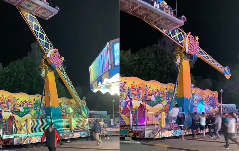 Attractie op kermis in Amerika dreigt om te vallen, omstanders grijpen in
