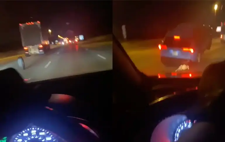 Band op snelweg zorgt ervoor dat auto gaat vliegen