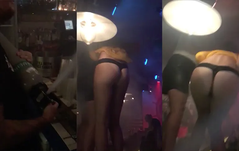 Barman weet wel raad met dames die in rokje op de bar dansen