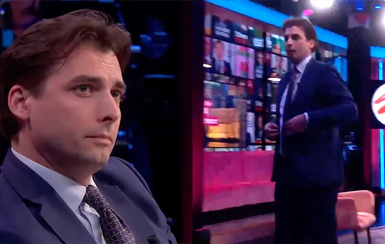 Baudet loopt tijdens "roast" van Martijn Koning boos weg bij Jinek