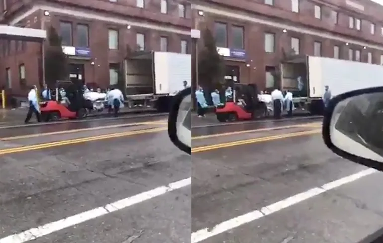 Beelden gaan viral van lichamen die in NY in vrachtwagen worden geladen