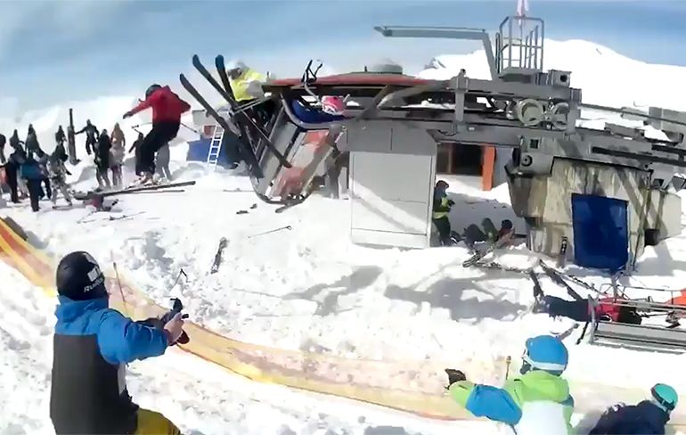 Beelden uit andere hoek van op hol geslagen skilift in Georgië
