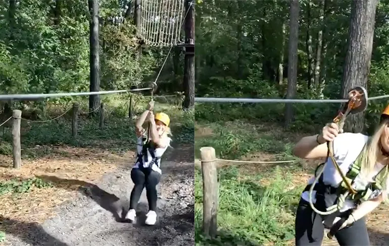 Beetje pijn op ongemakkelijke plaats door tokkelbaan in bos