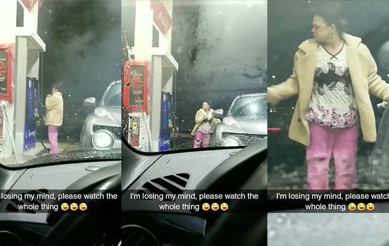 Benzine tanken is niet sterkste punt voor vrouw