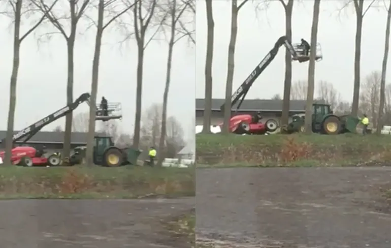 Beunhaas op hoogwerker heeft zeker een broekpoepmomentje