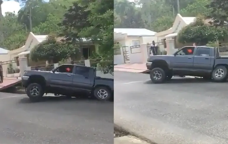 Beunhazen proberen een auto weer op de weg te trekken