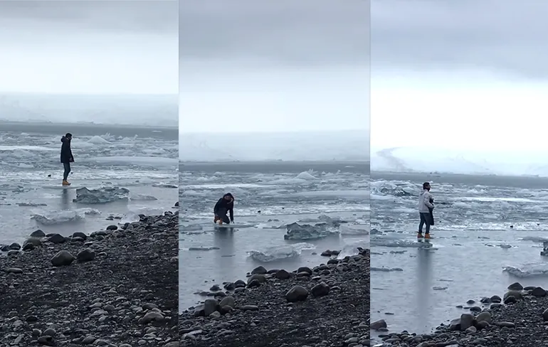 Bij het IJslandse gletsjermeer Jökulsárlón staan bordjes niet op ijs staan