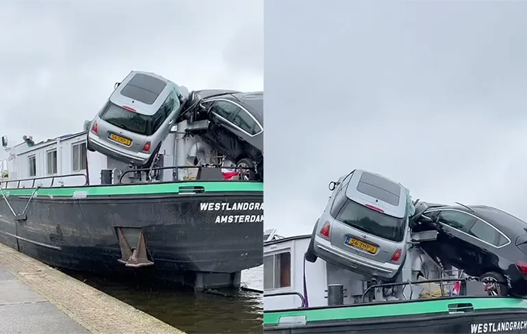 Binnenvaartschip heeft Beukelsbrug in Rotterdam geramd