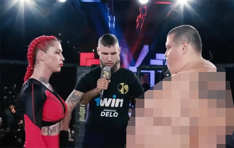 Bizar Russisch MMA-gevecht: Grigory Chistyakov (239 kg) vs Darina Madzyuk (63 kg)