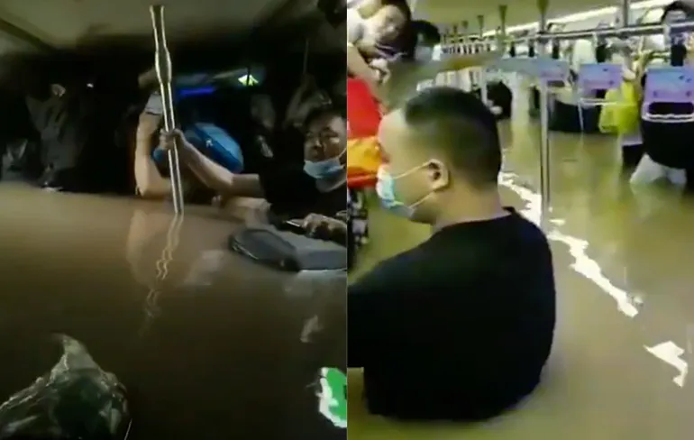 Bizarre beelden van overstromingen in China: Mensen vast in ondergelopen metro's