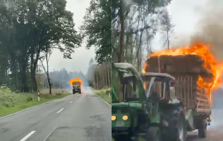 Boertje rammelt lekker verder met aanhanger die flink in de fik staat